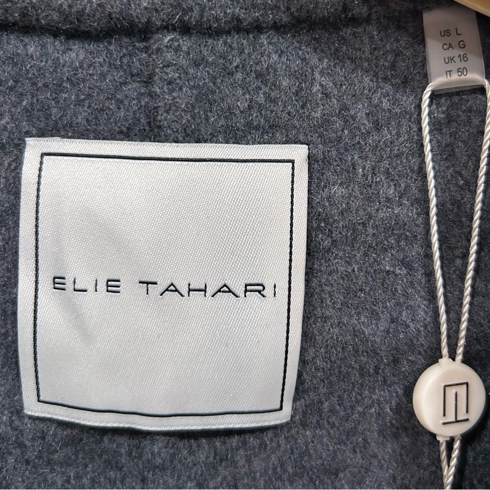 NEW Elie Tahari Wallace Plaid Wrap Coat Gray Wool Fox Hare Silk Size Large - Picture 5 of 9